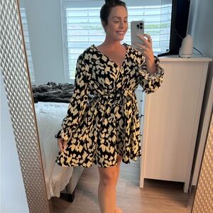 Shein V-Neck Tie Waist Black and Cream dress-Size 2x